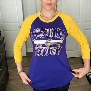 NFL Women's Yellow and Purple Vikings Long Sleeve Tee